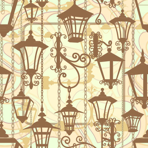 Cartoon Street lamp background vector set 03