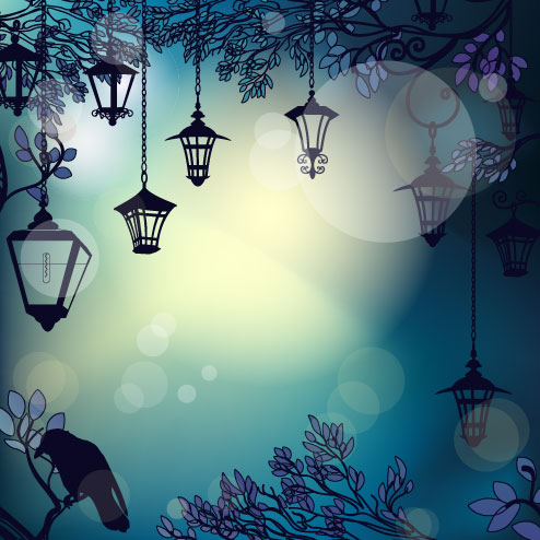 Cartoon Street lamp background vector set 04
