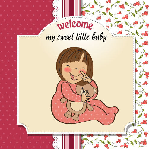 Cartoon baby card vector 01