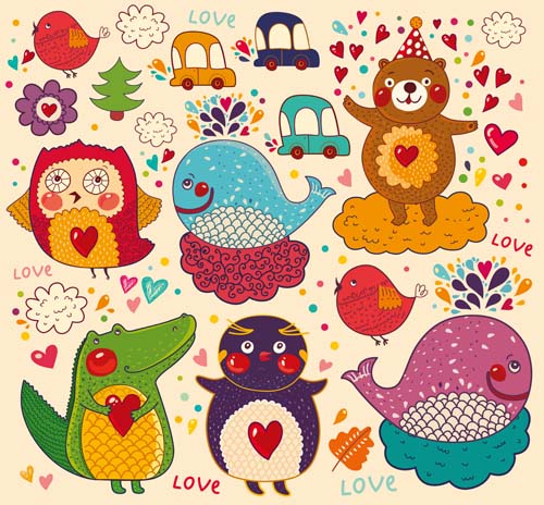 Different hand draw animals design vector set 01