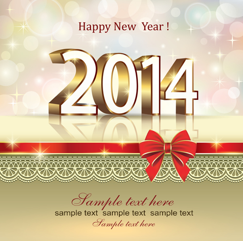 2014 New Year Bow Greeting Cards Vector