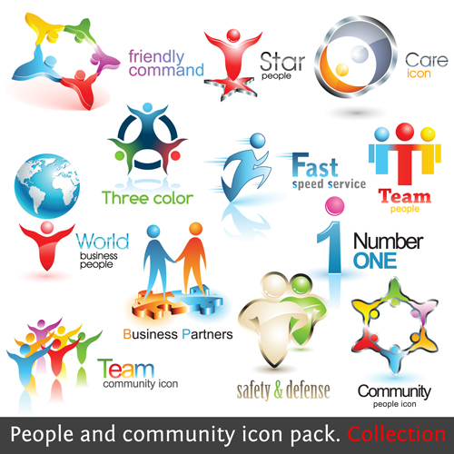 Shiny 3D logos and icons design vector 01
