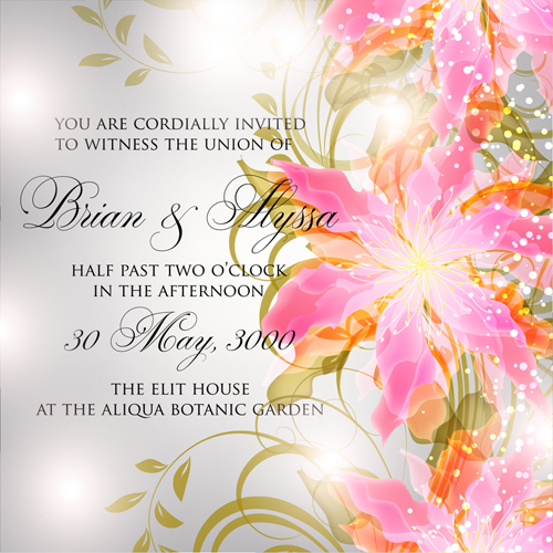 Beautiful flowers wedding Invitation Card vector set 05