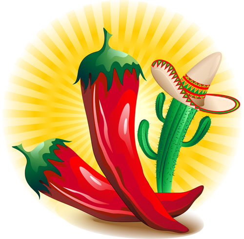 Cartoon red hot pepper and cactus vector 02