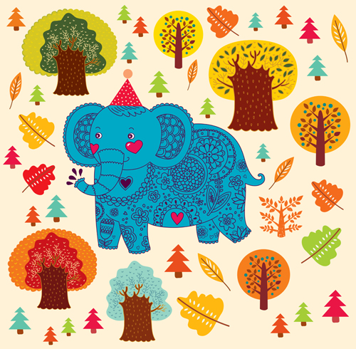 Cute cartoon floral animals pattern vector set 14