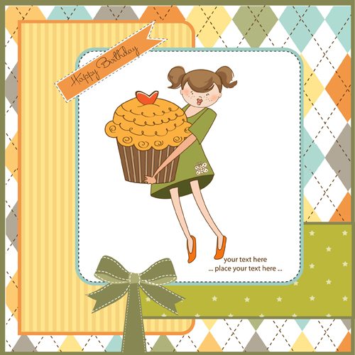 Elements of Cute baby cards background vector 01