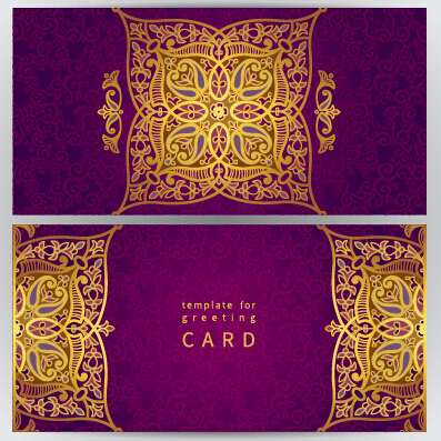 Golden floral pattern greeting cards vector 03