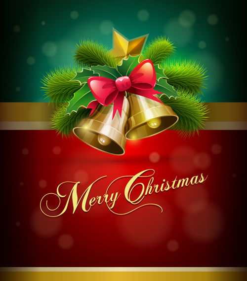 Merry Christmas bells and bow background vector