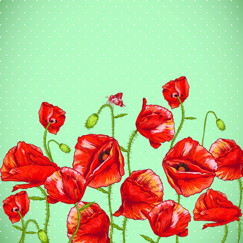 Retro font red poppies card 