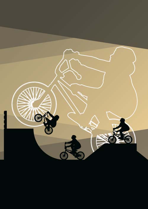 Set of extreme bikers vector silhouettes 07 Set of extreme bikers vector silhouettes 07