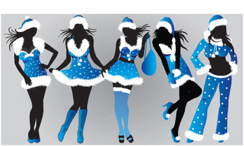 Christmas with maiden design elements vector 02