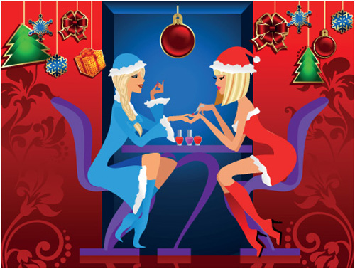 Christmas with maiden design elements vector 04