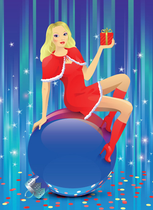 Christmas with maiden design elements vector 05