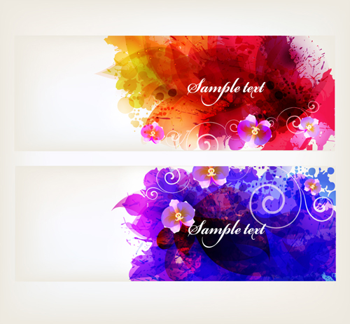 ith flower banner vector material 03 Splash watercolor with flower banner vector material 03