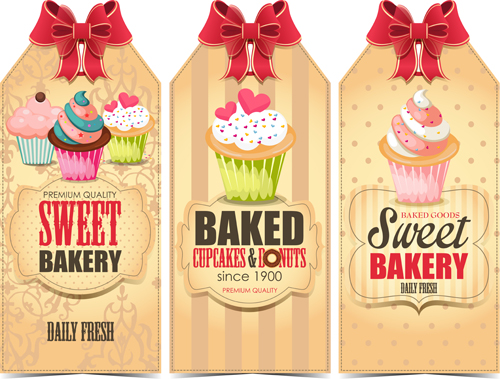Sweet cupcake with ribbon bow vector 01