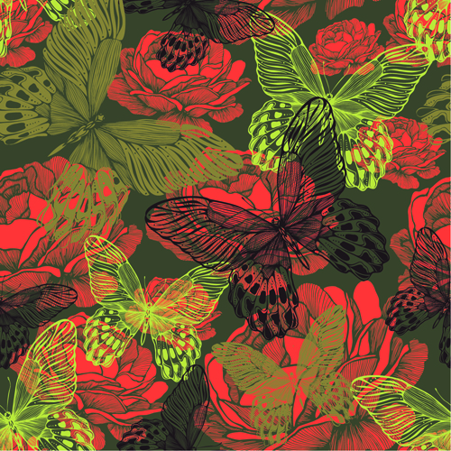 vintage seamless pattern vector pattern flower butterfly 
