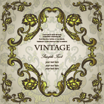 Gold floral ornament frame vector 01