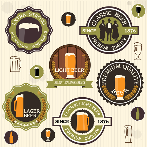 Vintage green style beer labels vector set 02