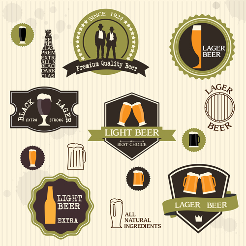 Vintage green style beer labels vector set 03