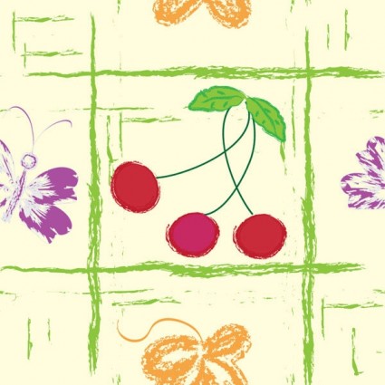 Hand drawn fruit with butterfly seamless pattern vector 03 Hand drawn fruit with butterfly seamless pattern vector 03