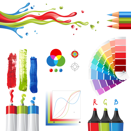 Bright paints colors design vector 03