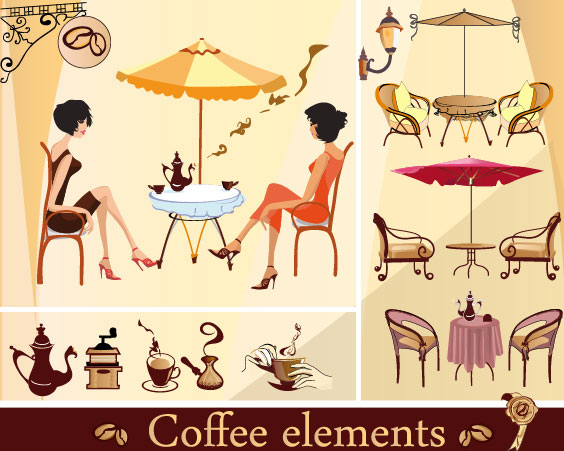 Set of street cafe vector 01