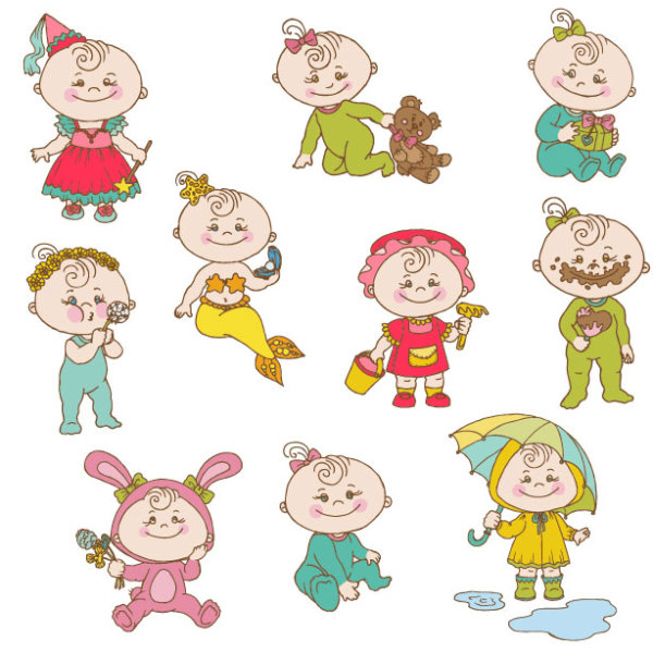 Elements of cute cartoon baby vector set 02