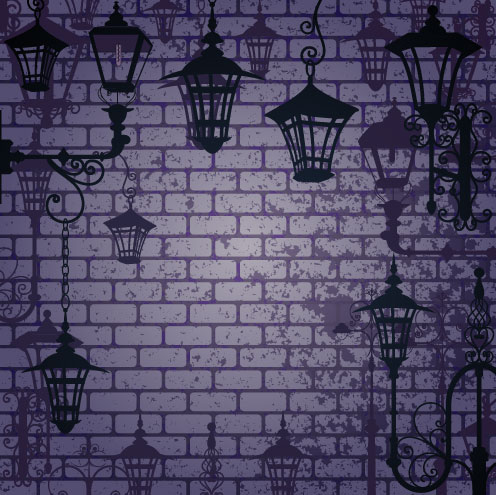 Cartoon Street lamp background vector set 02