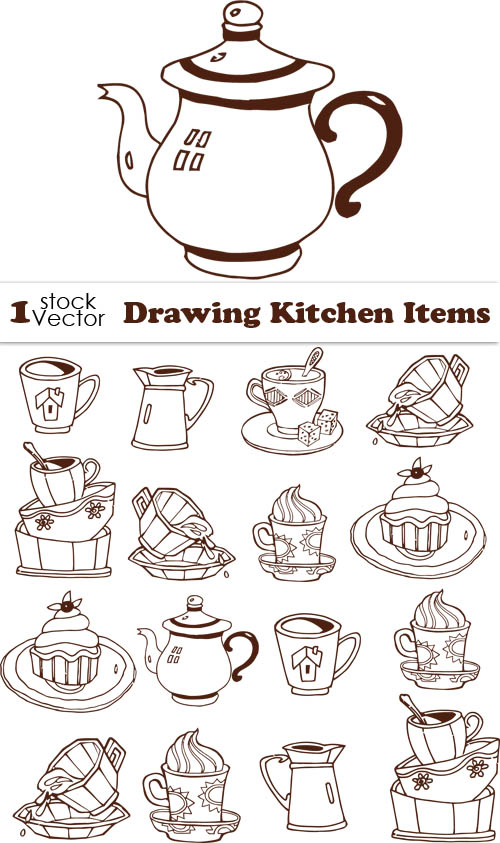 Tableware kitchen drawing 
