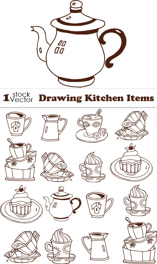 Kitchen tableware Drawing Vector