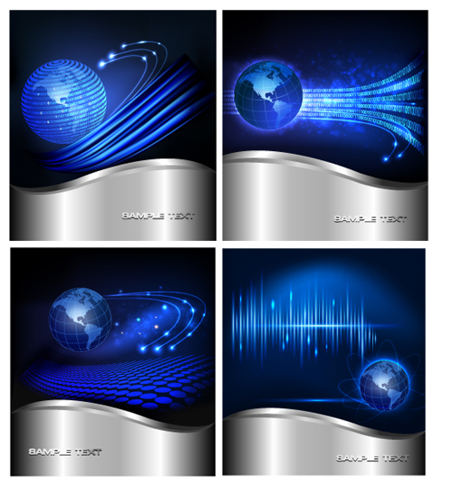 Set of Blue globe vector background 02