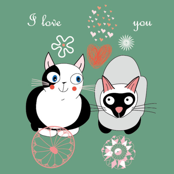 Funny cartoon cat design elements vector 03