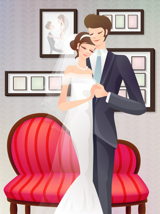 South Korean material sofa sweet marriage vector photo frames men and women marriage life couples 