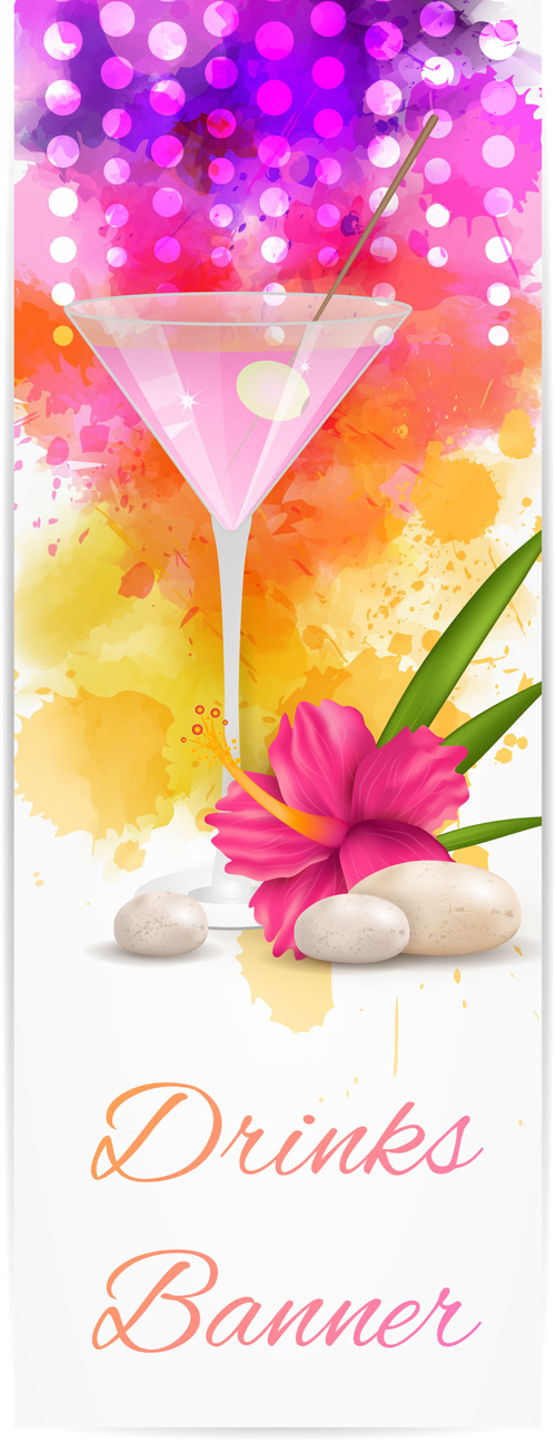 Abstract banners with watercolor vector 01