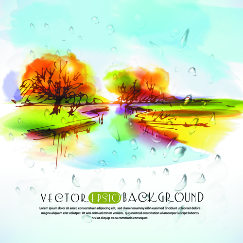 Autumn watercolor vector background 02