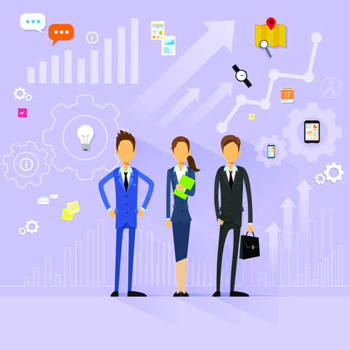 Business man with infographics vectors