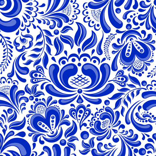 Chinese blue and white seamless pattern vector 02