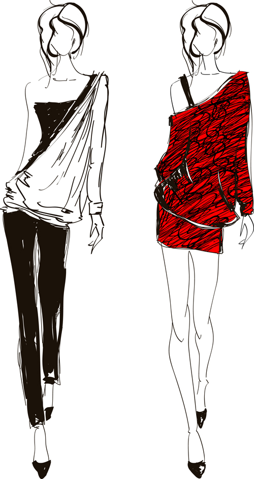Hand drawn Fashion Girls vector 02