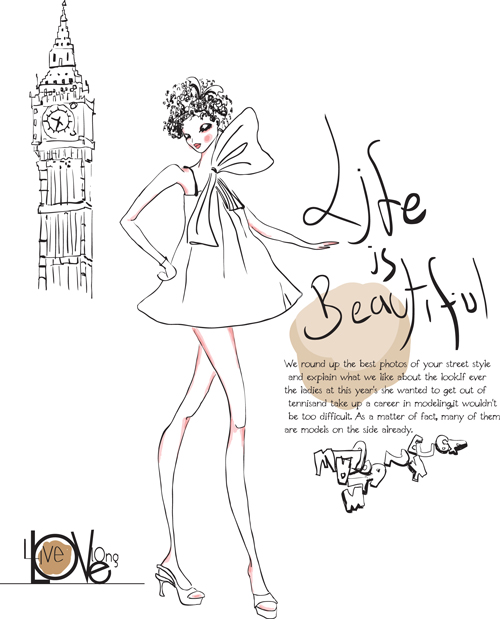 Hand drawn Fashion Girls vector 04
