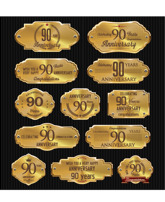 Luxury anniversary golden laurel labels vector 03