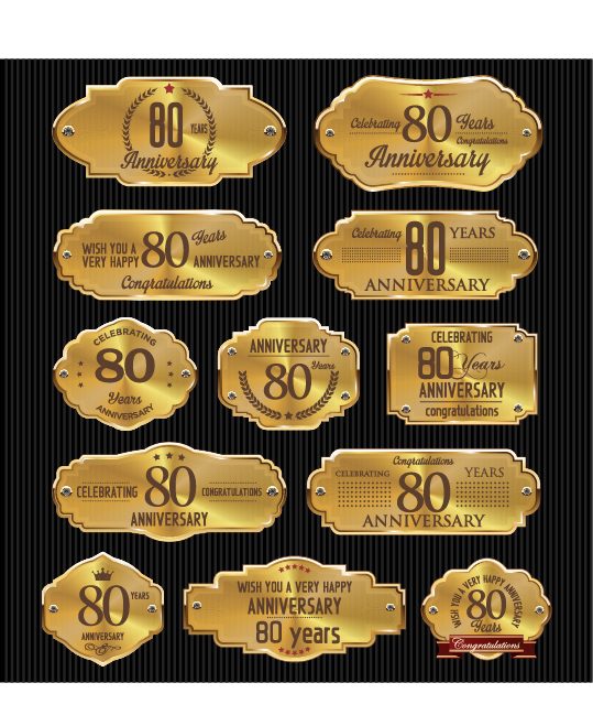 Luxury anniversary golden laurel labels vector 10