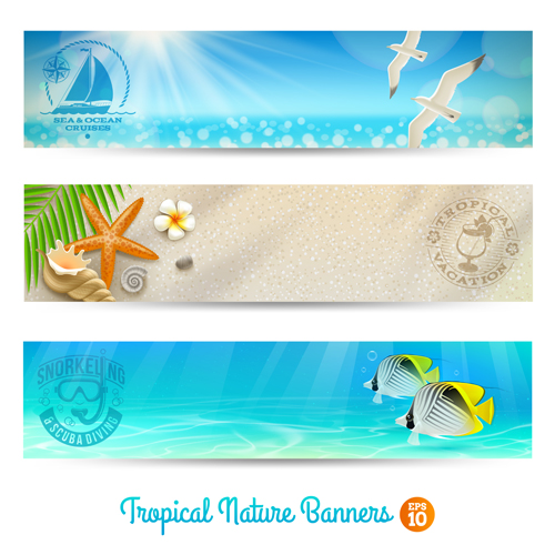 Ocean with beach holiday banner vector