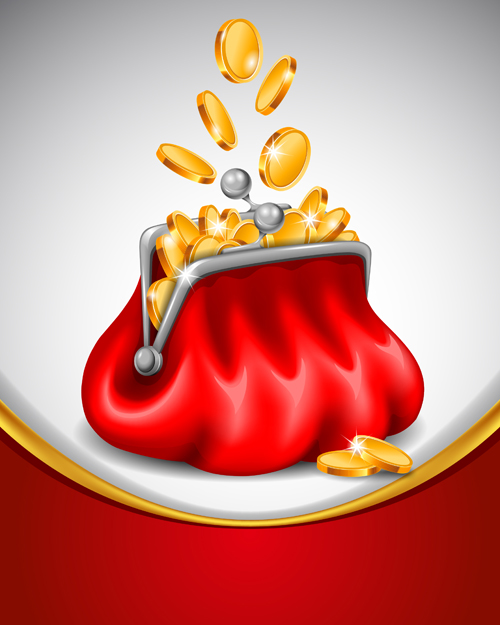 Red bag and gold currency design vector