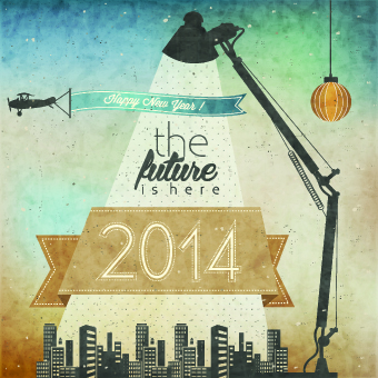 Retro 2014 Christmas and Happy New Year background 02