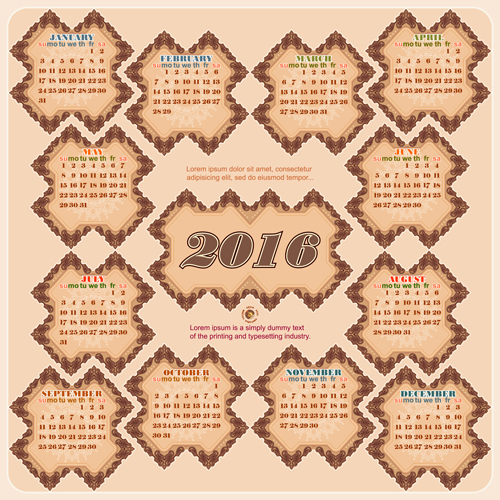 Retro decor frame calendar 2016 vintage vector Retro decor frame calendar 2016 vintage vector