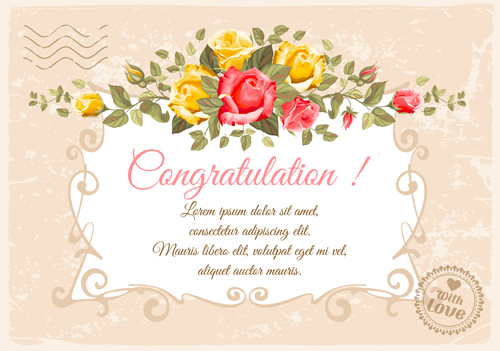 Retro flower with vintage background vector 03