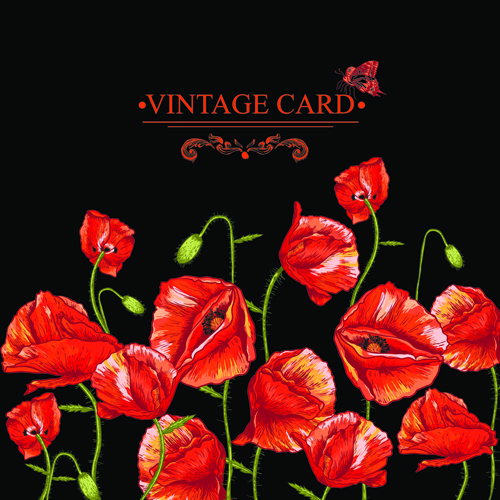 Retro font poppies cards card 