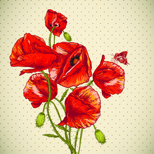 vector graphics Retro font red poppies 