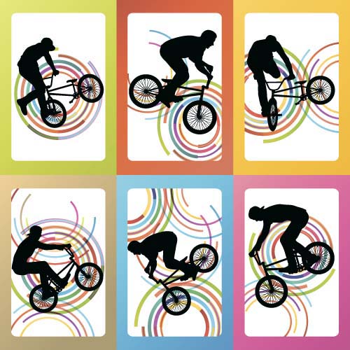 Set of extreme bikers vector silhouettes 02 Set of extreme bikers vector silhouettes 02