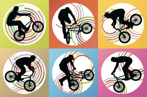 Set of extreme bikers vector silhouettes 03 Set of extreme bikers vector silhouettes 03